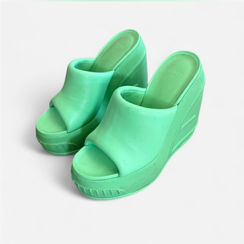 Fendi Mint Green Wedge Mules